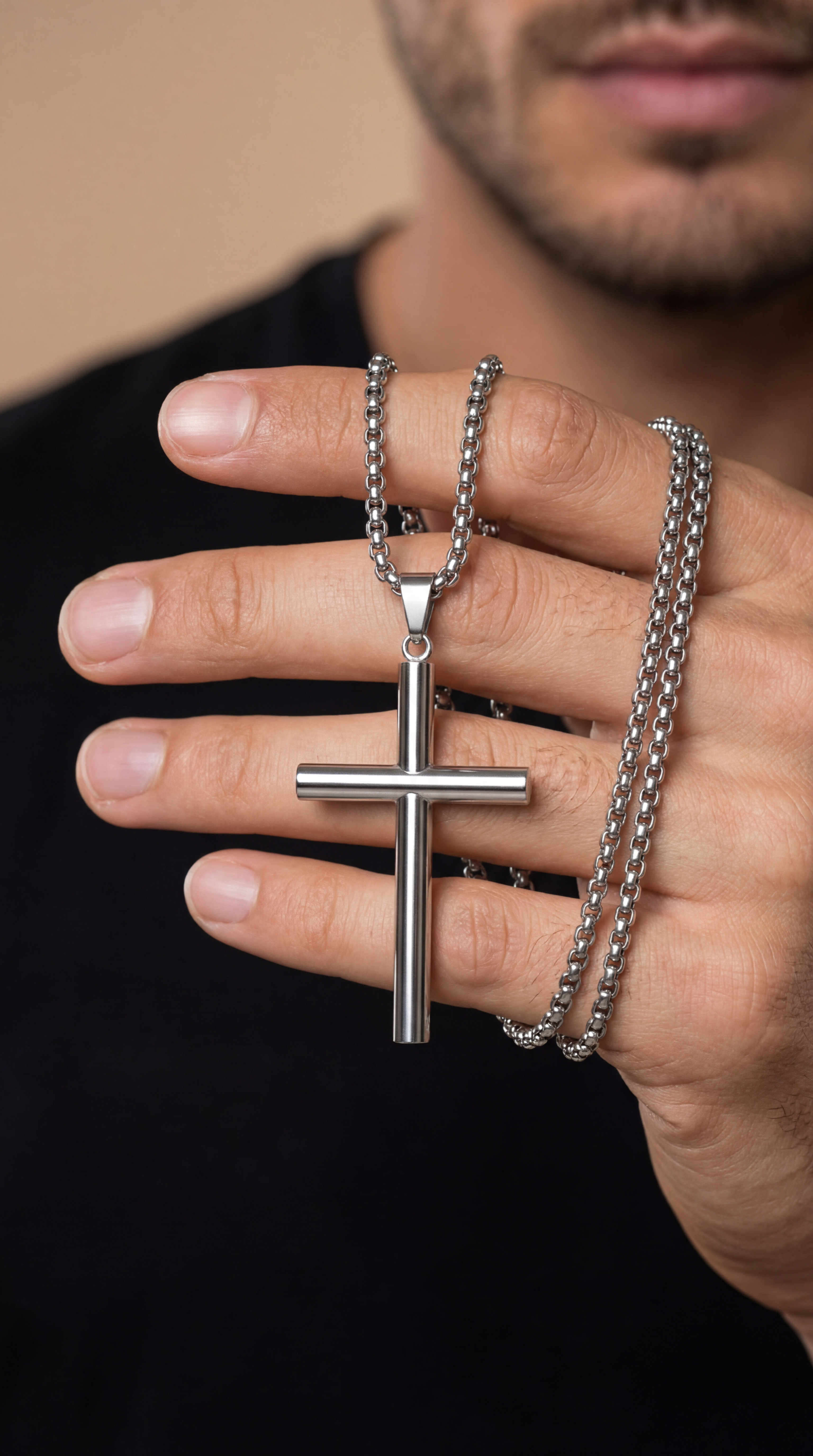 Mens cross | fully silver (Moses staff)