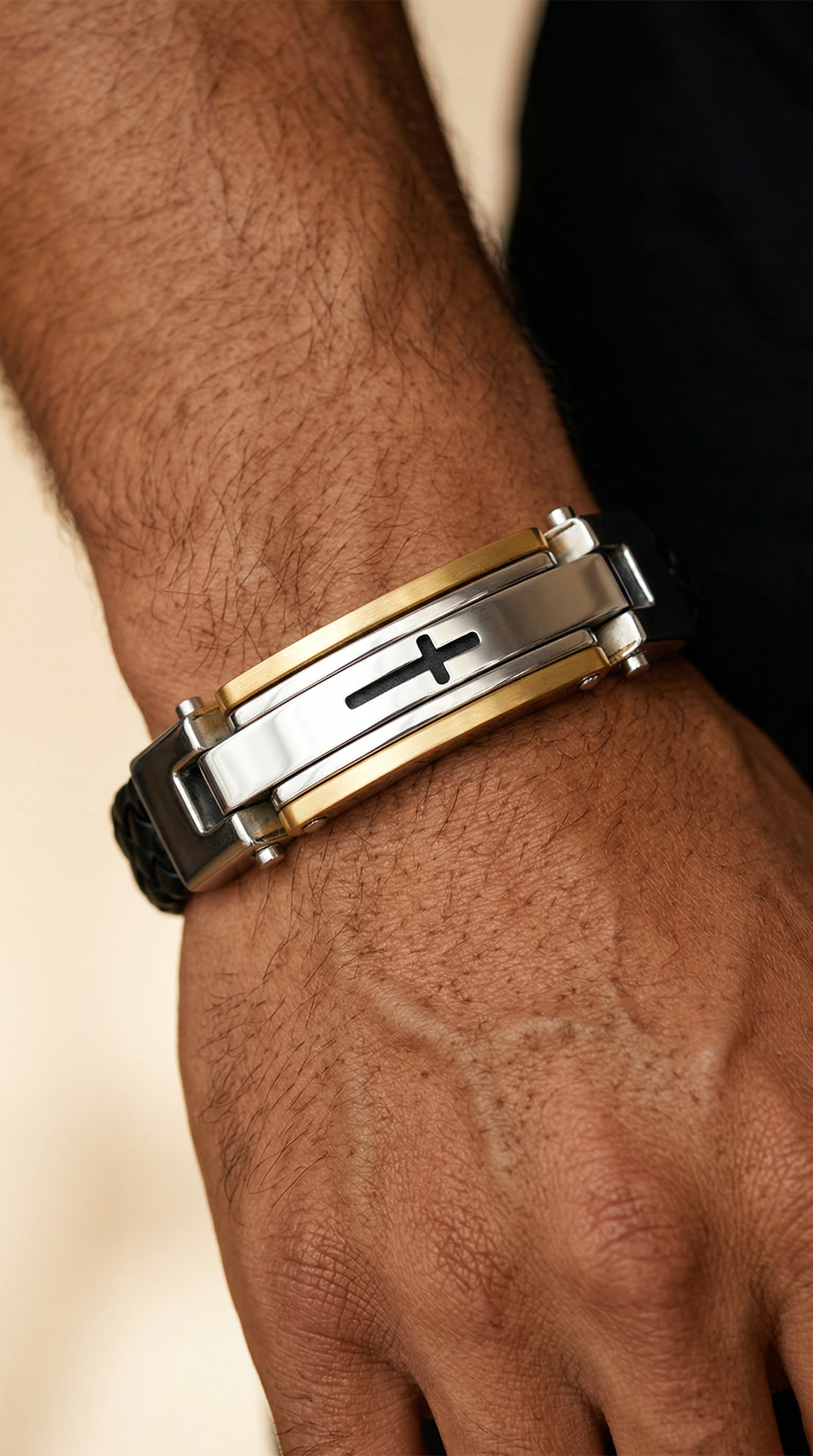 Mens bracelet | cross silver gold