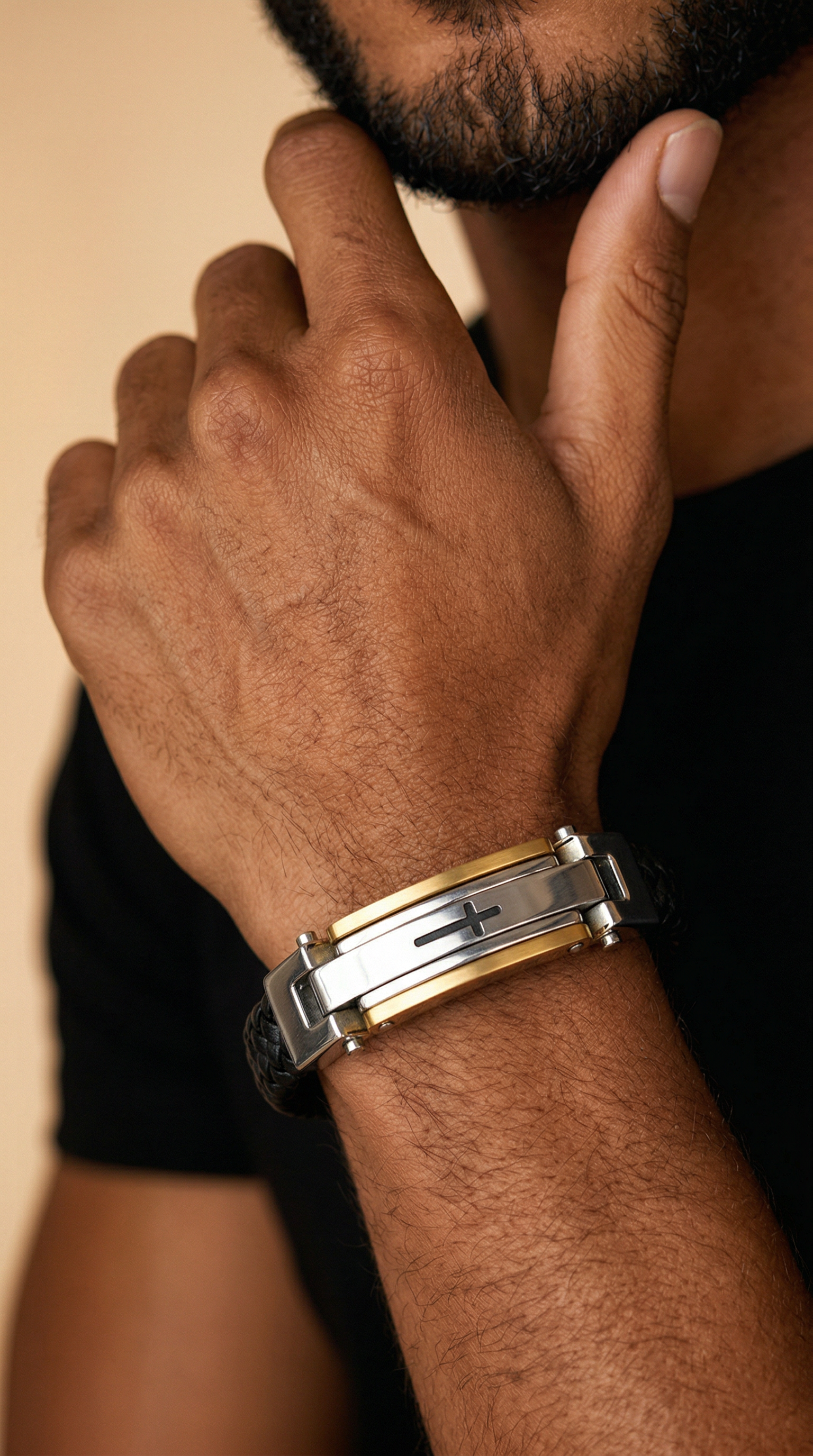 Mens bracelet | cross silver gold