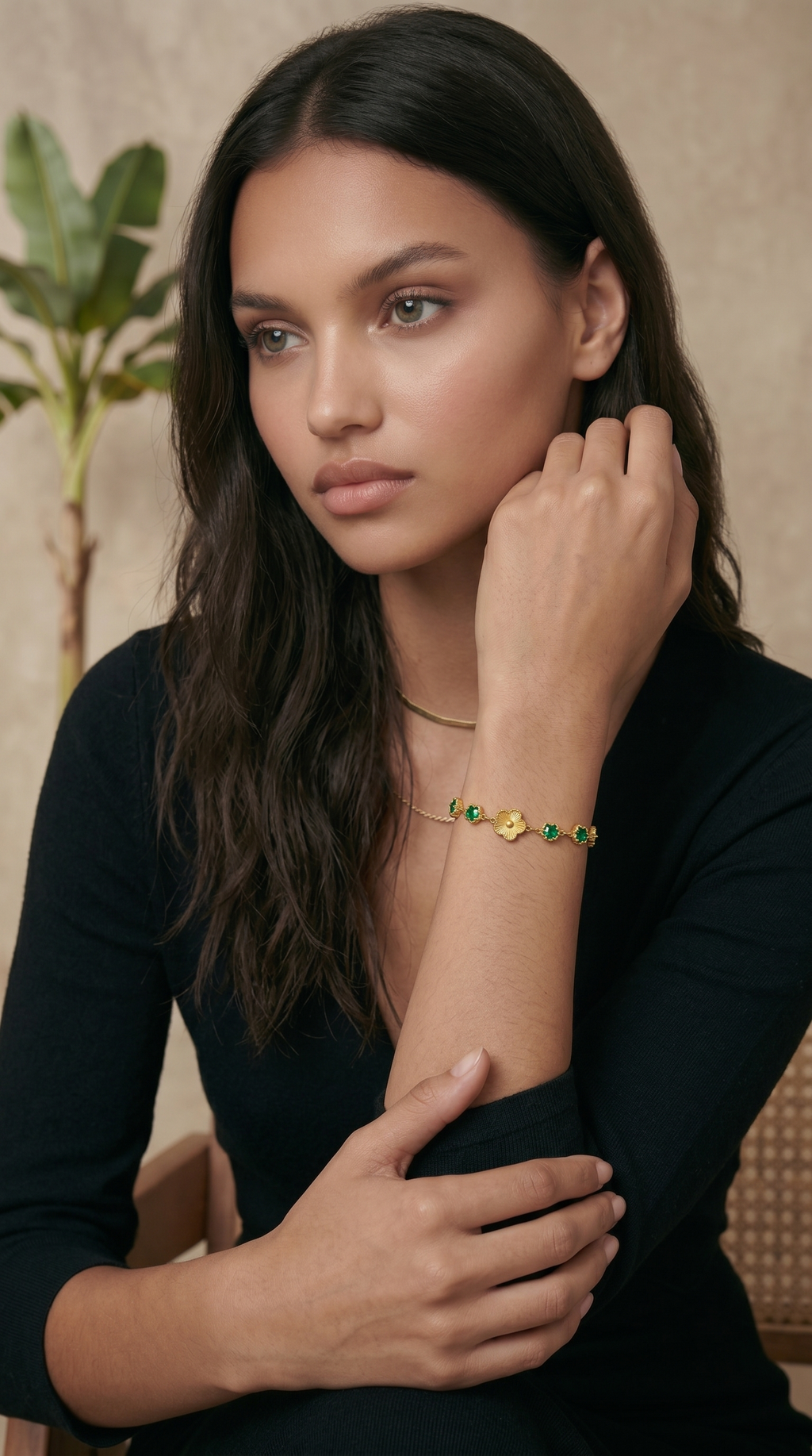 Dames bloem armband | Goud- Midnight lily