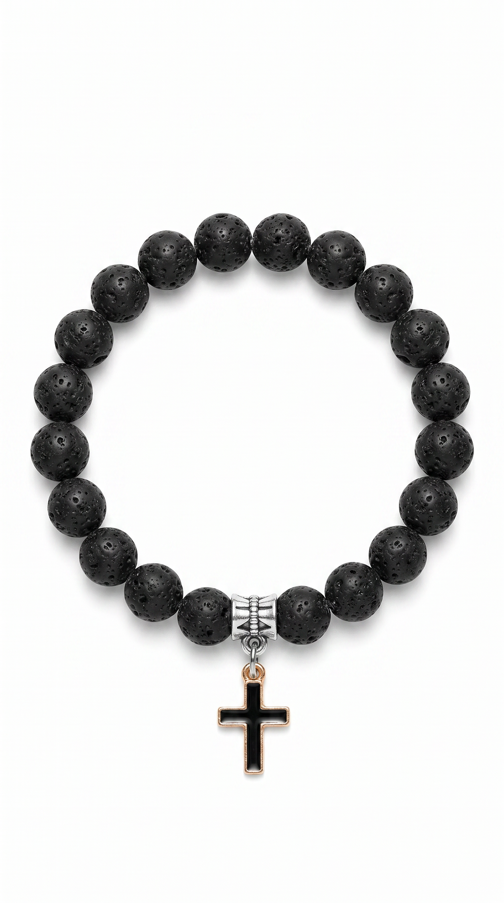 Heren kruis armband | Zwart Lava – Ascension