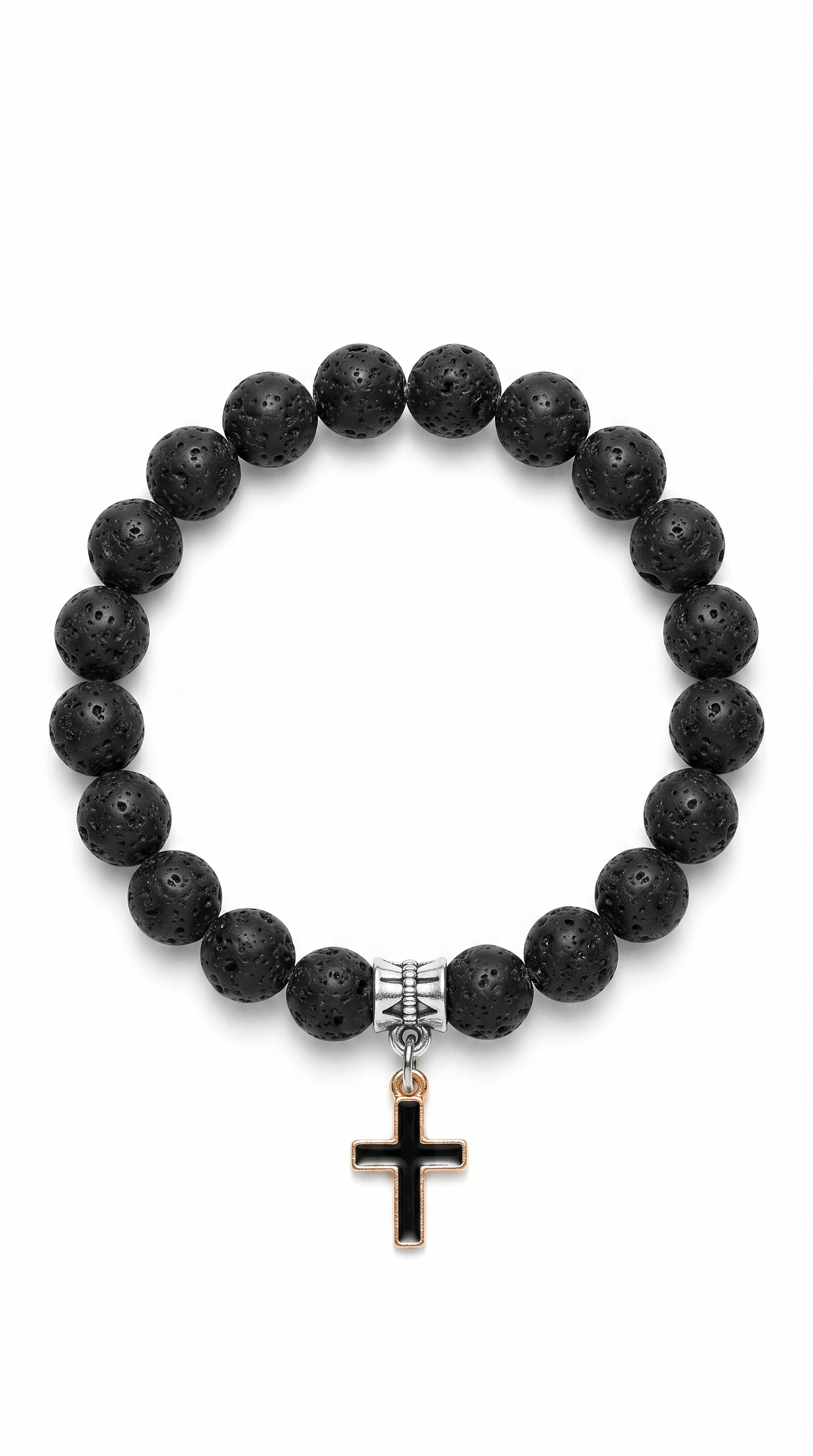 Heren kruis armband | Zwart Lava – Ascension