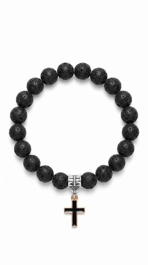 Heren kruis armband | Zwart Lava – Ascension