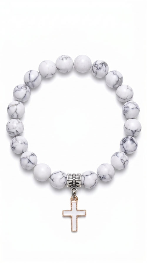 Heren kruis armband | Wit Howliet – Living Stone