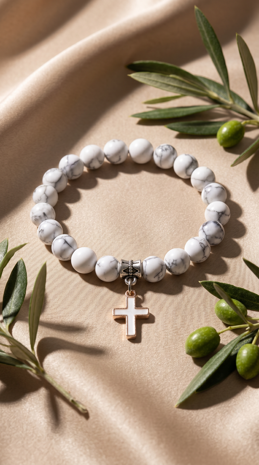 Heren kruis armband | Wit Howliet – Living Stone