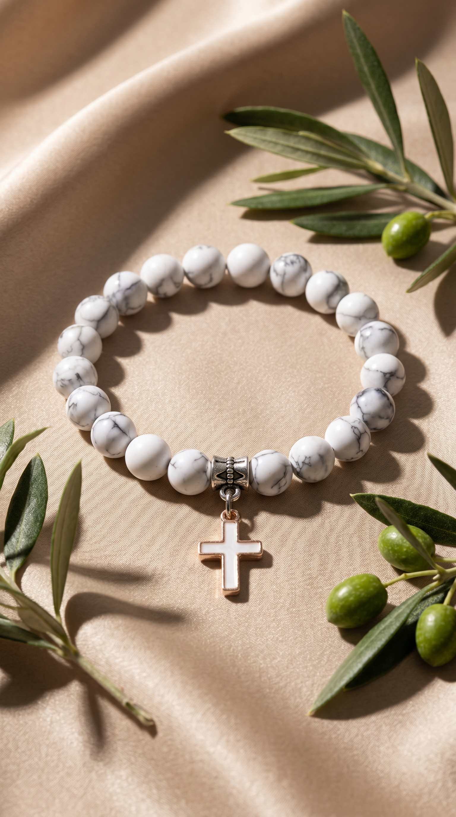 Heren kruis armband | Wit Howliet – Living Stone