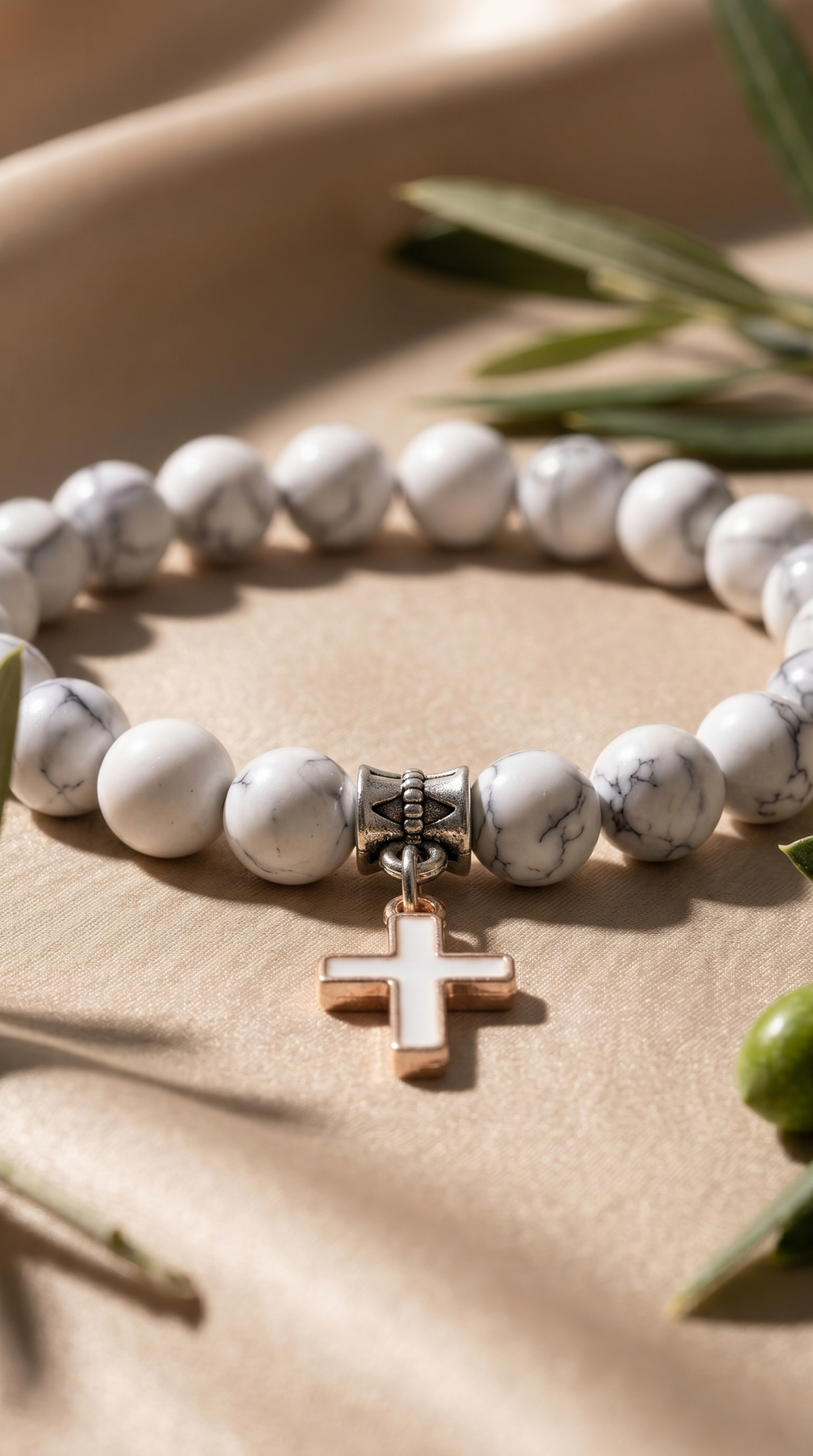 Heren kruis armband | Wit Howliet – Living Stone
