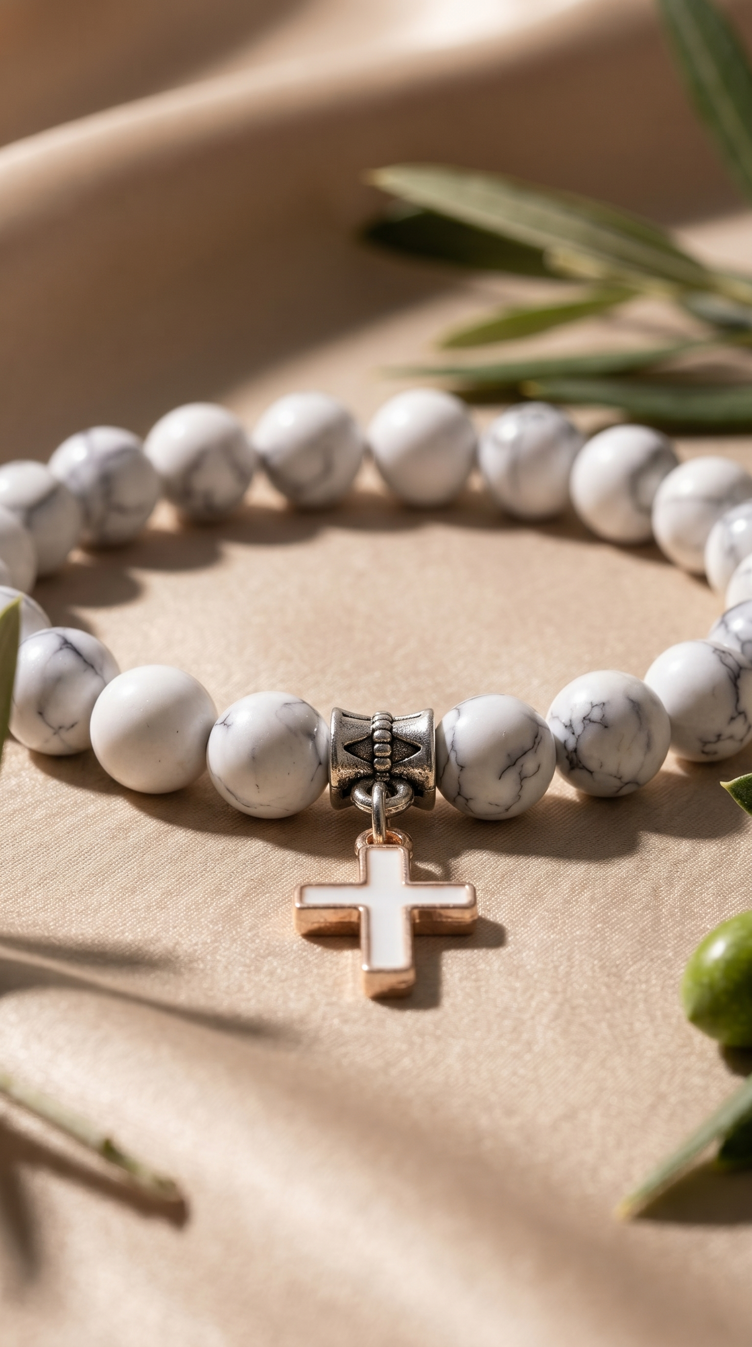 Heren kruis armband | Wit Howliet – Living Stone