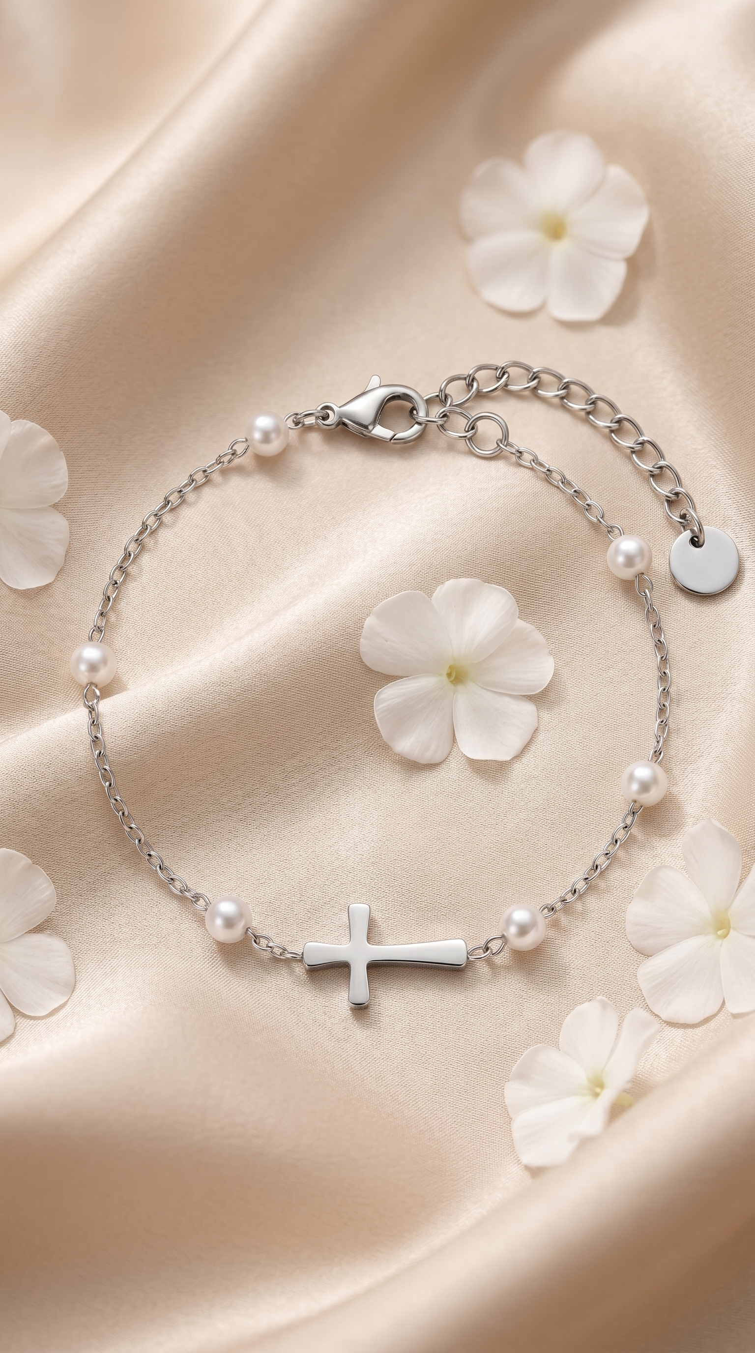 Dames kruis armband | Zilver – Pearl of Grace