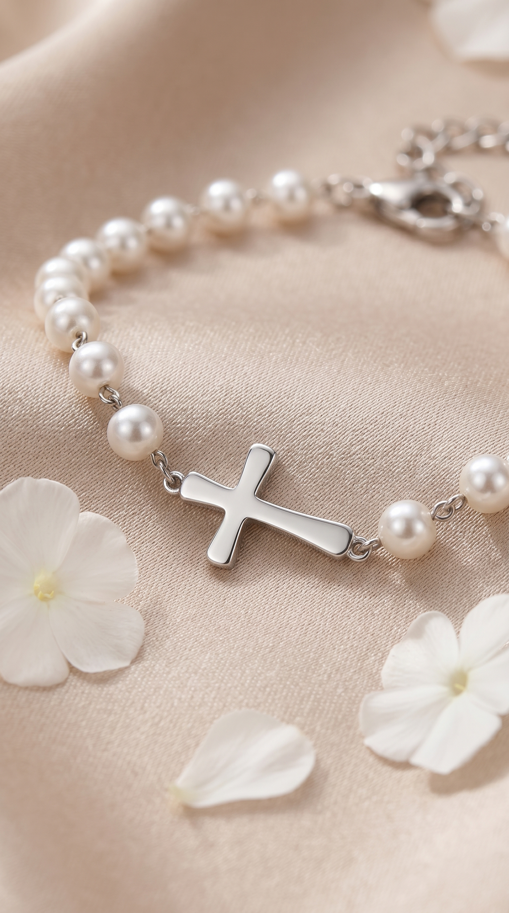 Dames kruis armband | Zilver – Pearl of Grace