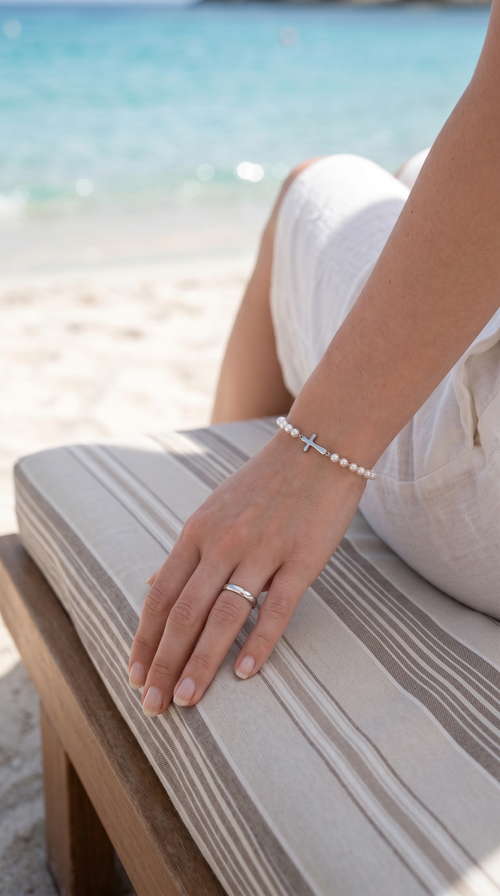 Dames kruis armband | Zilver – Pearl of Grace