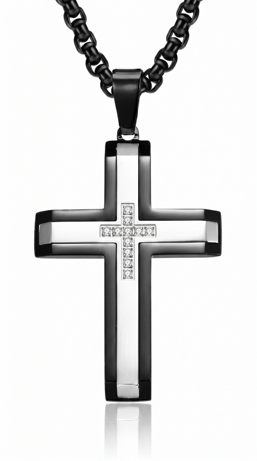 Heren kruis ketting | Kings collectie – Zwart/Zilver – David's Courage