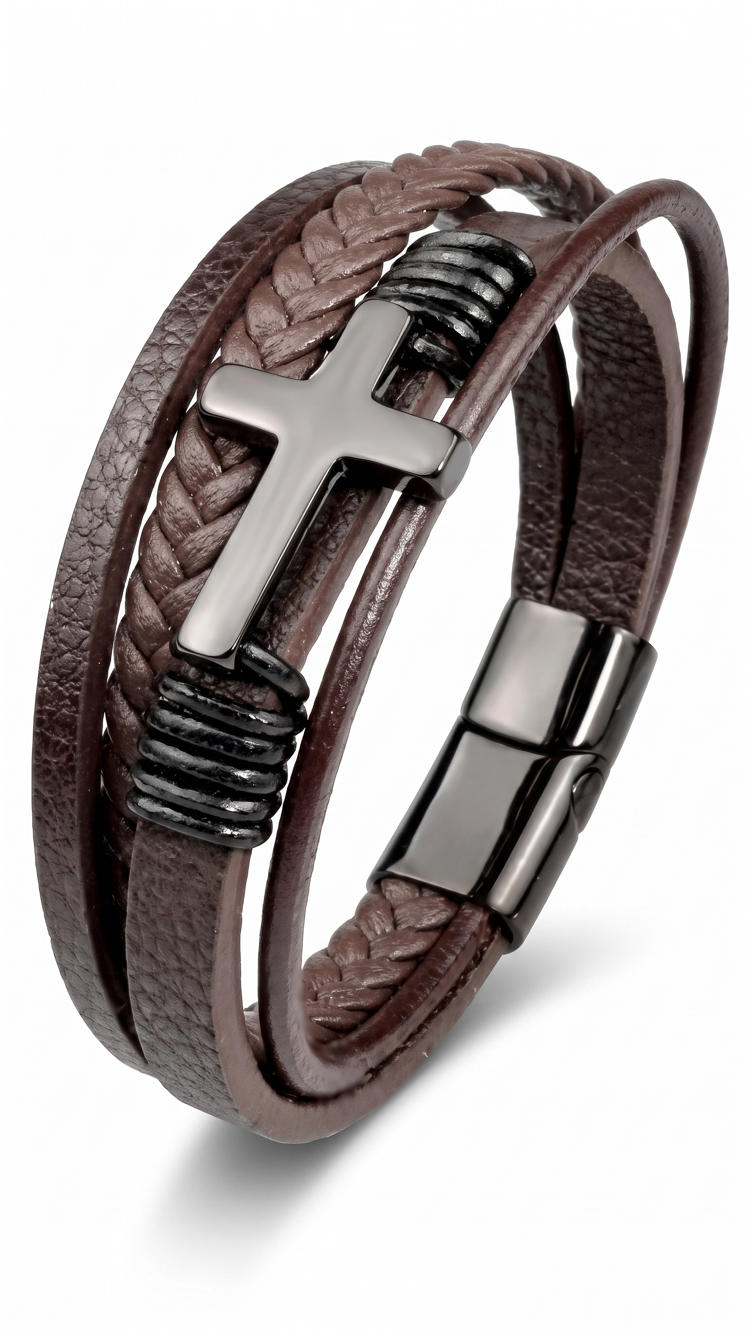 Heren kruis armband | Bruin Leer - Covenant