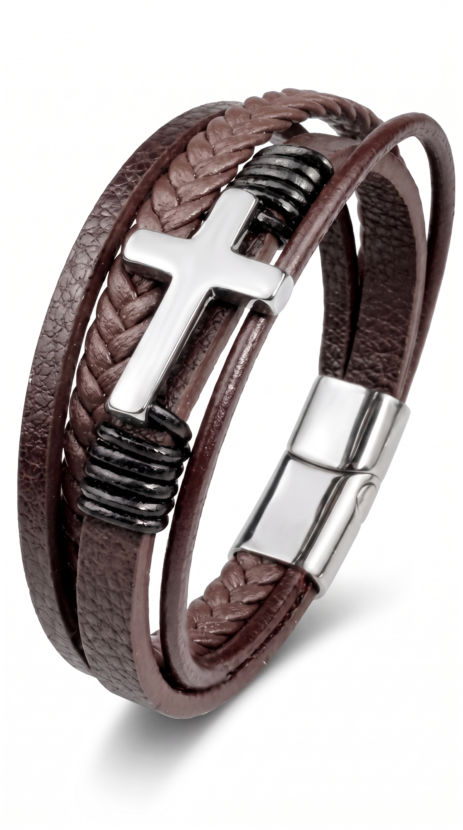 Heren kruis armband | Bruin Leer - Covenant