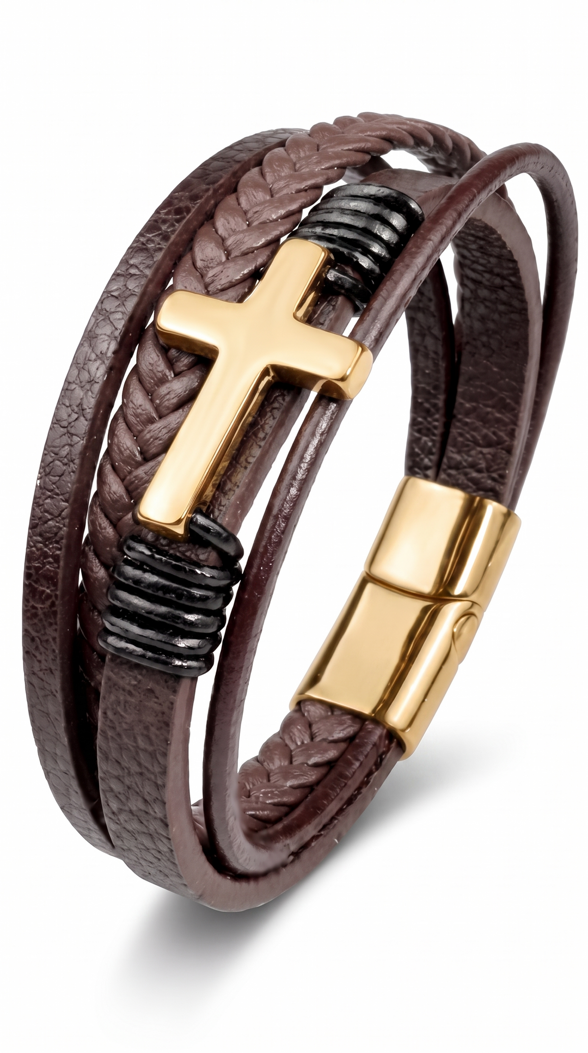 Heren kruis armband | Bruin Leer - Covenant