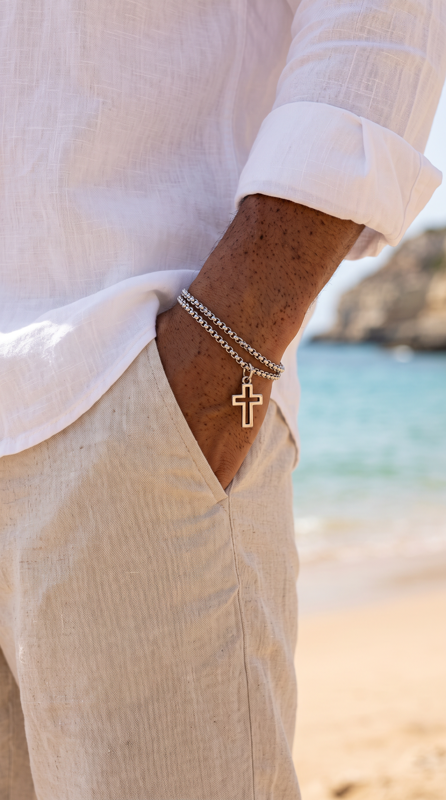 Heren kruis armband | Zilver - Cornerstone