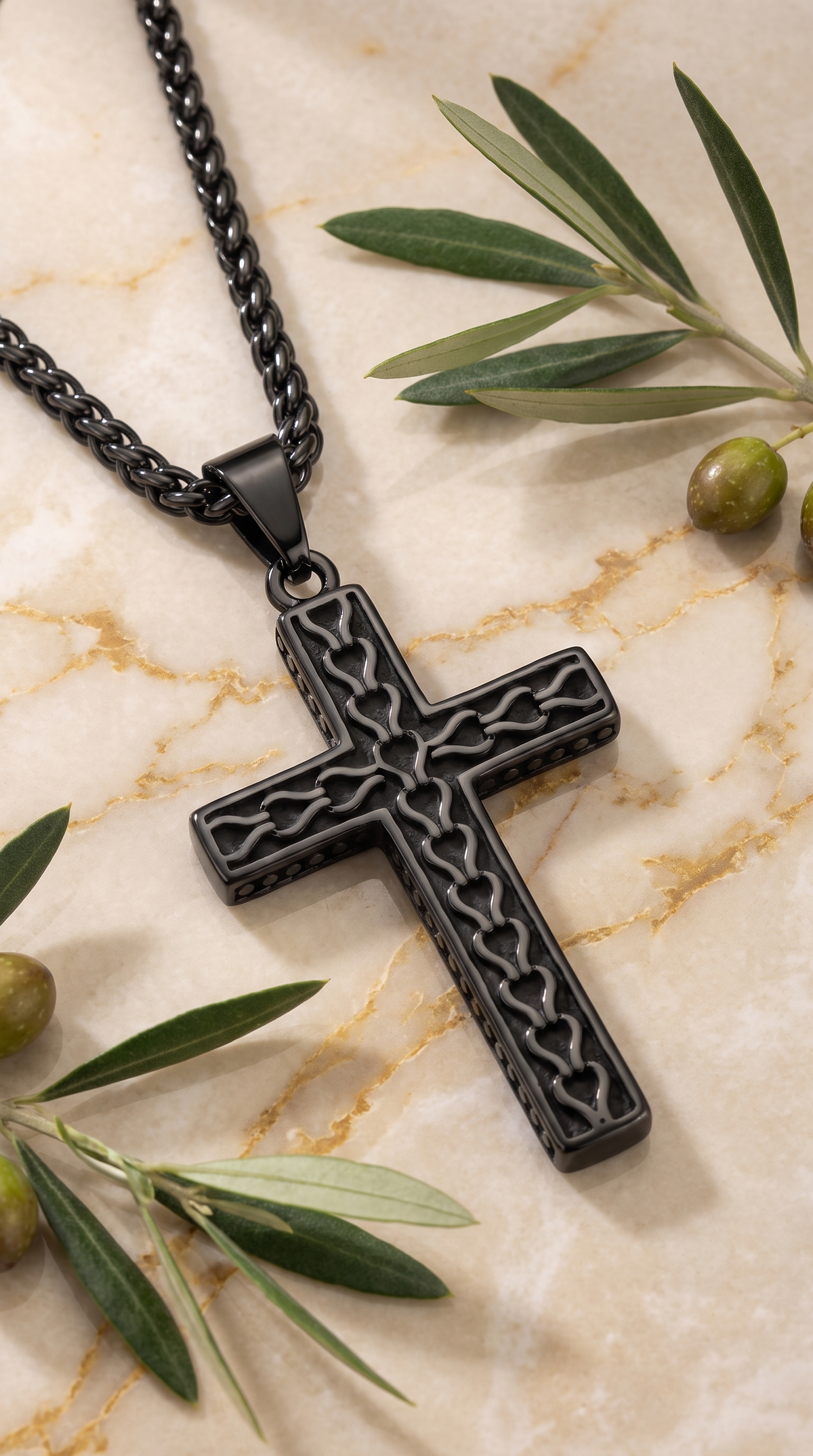 Heren kruis ketting | Zwart – Damascus