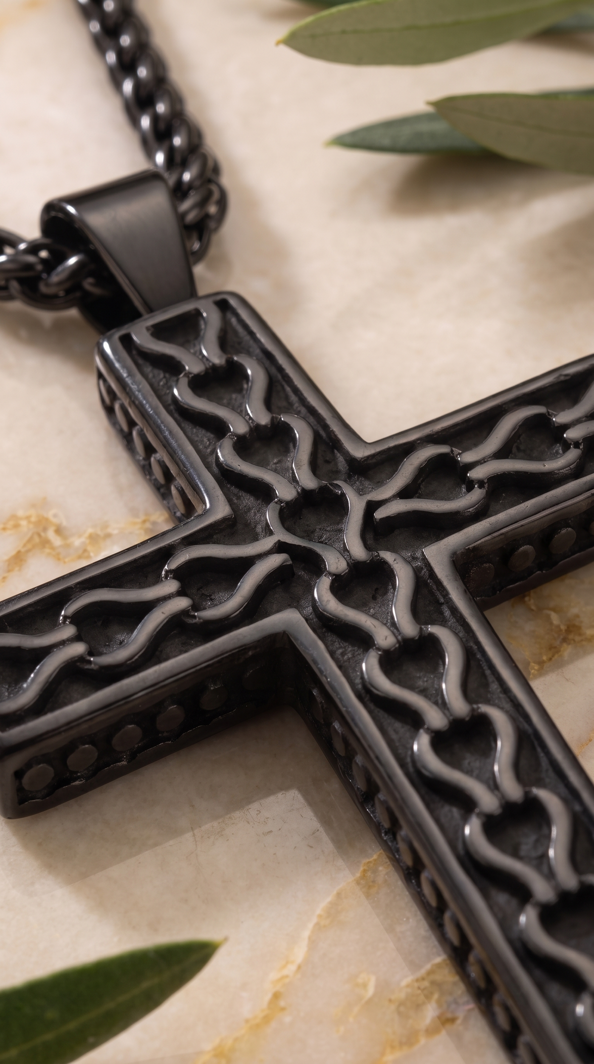 Heren kruis ketting | Zwart – Damascus