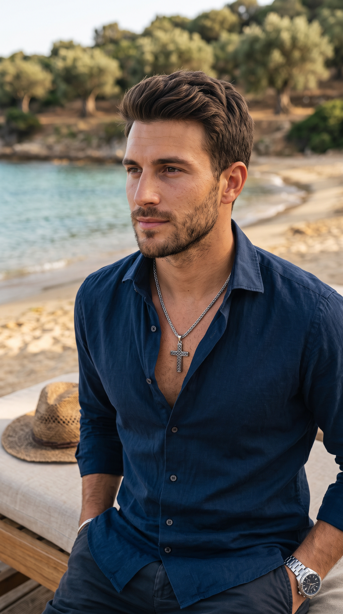 Heren kruis ketting | Zilver – Damascus